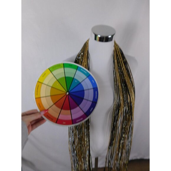 Beaded Fringe Scarf Womens One Size Black Gold Multi Strand Seed Bead Lariat - Picture 9 of 10